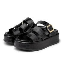 Sandália Feminina Papete Flatform H Tira com Fivela 5301 Croco Preto