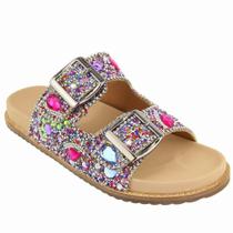 Sandália Feminina Papete Flatform Pedraria Brilho Fivela