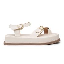 Sandália Feminina Papete Flatform Tiras Fivela 23410 Off White