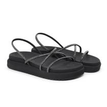 Sandália Feminina Papete Flatform Tiras Strass Confortável Sandália Feminina Papete Flatform Tiras Strass Confortável