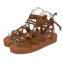 Sandália feminina papete plataforma flat tiras de amarrar caramelo Sandália feminina papete plataforma flat tiras de amarrar caramelo