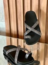 Sandália Feminina Papete Strass Rasteirinha Flatform De Luxo 025