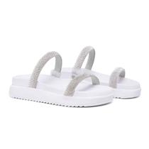 Sandália Feminina Papete Tira Crystal Strass Brilho