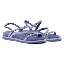 Sandália Feminina Papete Tiras Strass Verão 2024