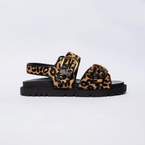 Sandalia Feminina Papete Tratorada Palha Couro Legítimo Moda Casual Premium Confortável Dia a Dia Ajustável com Fivela Palmilha Macia Antiderrapante