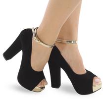 Sandália Feminina Peep Toe Meia Pata Salto Grosso P53 Sandália Feminina Peep Toe Meia Pata Salto Grosso P53