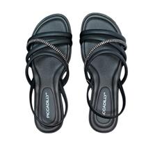 Sandália Feminina Piccadilly Salto Baixo Preto Widefit