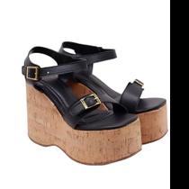 Sandália Feminina Plataforma Anabela Fivela Ajustável Confortável Moderna Sandália Feminina Plataforma Anabela Fivela Ajustável Confortável Moderna