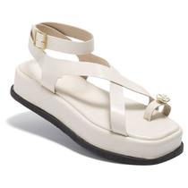 Sandália Feminina Plataforma Flat ABS Dourado Fivela Rasteira Confortável Original Olzzy
