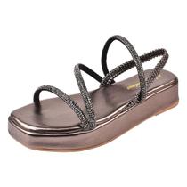 Sandalia Feminina Plataforma Metalizada Com strass Casual