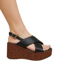 Sandália Feminina Plataforma Tamanco Anabela Cortiça Alto Vizzano 6559101