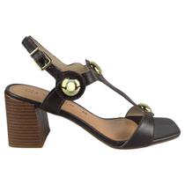 Sandália Feminina Ramarim em Couro Salto Bloco Alto