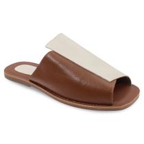 Sandália Feminina Rasteira Aline Off White/Camel Cultha - Sandália Feminina Rasteira Aline Off White/Camel Cultha -