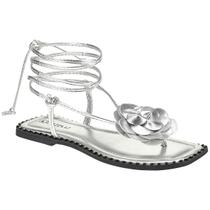 Sandália Feminina Rasteira Amarração Flor Rasteirinha