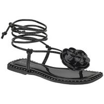 Sandália Feminina Rasteira Amarração Flor Rasteirinha