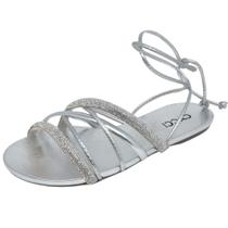 Sandália Feminina Rasteira Amarração Strass Elegante Cacci