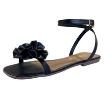 Sandália Feminina Rasteira Bico Quadrado Delicada Flor 790