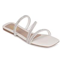 Sandália Feminina Rasteira Com Brilho Off White Calce Fácil