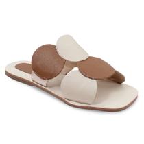 Sandália Feminina Rasteira Débora Off White/ Camel Cultha -