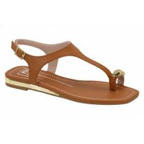 Sandália Feminina Rasteira Detalhe Dourado - Caramelo - Moleca Marrom Claro