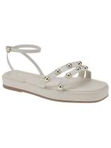 Sandália Feminina Rasteira Plataforma Flat Form Feminina Flatform de Tiras com Fivelas e Enfeite Bolinha Esfera