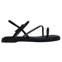 Sandália Feminina Rasteira Quiz com Strass Ajuste em Fivela