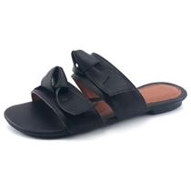 Sandália Feminina Rasteirinha Preta Laço Moda Verão Bico Redondo Dia a Dia Casual JCL STORE