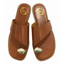Sandália Feminina Rasteirinha Rasteira com Enfeite ABS Dourado Dedo Confortável Elegante 02-05