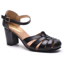 Sandália Feminina Retrô salto bloco Em Couro Legítimo - Preto Sandália Feminina Retrô salto bloco Em Couro Legítimo - Preto