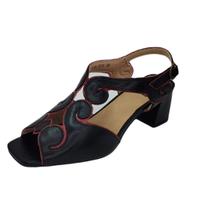 Sandália Feminina Retrô Salto Grosso em Couro Preta MZQ