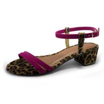 Sandália Feminina Salto 4,5cm Animal Print Cores Moda Verão Bico Redondo Dia a Dia Casual JCL STORE
