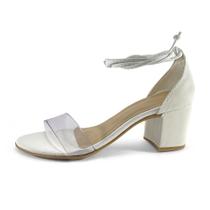 Sandália Feminina Salto 4,5cm Laço Amarrar Tira Transparente Bico Redondo Amarração JCL STORE