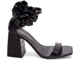 Sandália Feminina Salto Alto Bloco Grosso Bico Quadrado Flor 9cm Torricella Sandália Feminina Salto Alto Bloco Grosso Bico Quadrado Flor 9cm Torricella