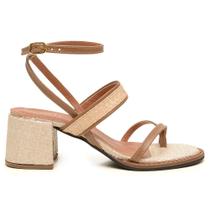 Sandália Feminina Salto Alto Bloco Palha Caramelo