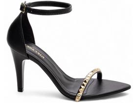 Sandália Feminina Salto Alto Fino Stiletto Tira Tornozelo Detalhe Tachas Elegante Festa