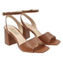 Sandália Feminina Salto Alto Grosso Básica Casual Confort Tamanho:35Cor:Caramelo