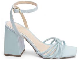 Sandália Feminina Salto Alto Grosso Bloco Bico Quadrado 9cm Azul Claro Torricella