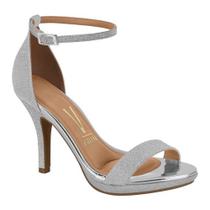 Sandália Feminina Salto Alto Tela Shine Glitter Prata Vizzano 6210.655 Sandália Feminina Salto Alto Tela Shine Glitter Prata Vizzano 6210.655