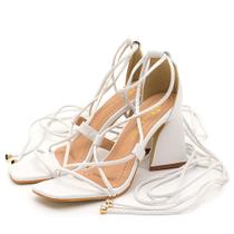 Sandália Feminina Salto Alto Triângulo Napa Branca Sandália Feminina Salto Alto Triângulo Napa Branca