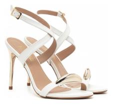 Sandalia Feminina Salto Auto Dourado Tira Cruzada Elegante Moderna Sandalia Feminina Salto Auto Dourado Tira Cruzada Elegante Moderna