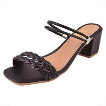 Sandalia Feminina Salto Baixo Bico Quadrado Ajustavel Preto Sandalia Feminina Salto Baixo Bico Quadrado Ajustavel Preto