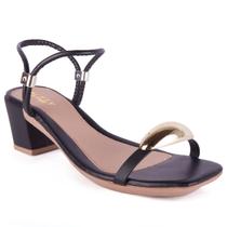 Sandália Feminina Salto Baixo Bloco Casual Enfeite Metal Lesma Brilho Tiras Finas Festa Moda Olzzy