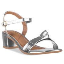 Sandália Feminina Salto Baixo Bloco Grosso Casual Confortável Moda Fivela Laço Nó Metalizada