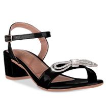 Sandália Feminina Salto Baixo Bloco Grosso Casual Confortável Moda Laço Strass Brilho