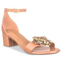 Sandalia Feminina Salto Baixo Bloco Grosso Takata Flor Luxo Metalizado Festa Confortavel