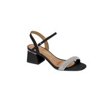 Sandália Feminina Salto Baixo Bloco Vizzano Strass Napa 6428.139 - Preto