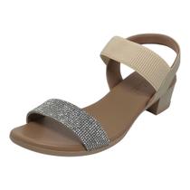 Sandália Feminina Salto Baixo Firme Strass Brilhante Usaflex Sandália Feminina Salto Baixo Firme Strass Brilhante Usaflex