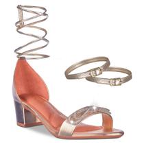 Sandalia Feminina Salto Baixo Metalizada A346