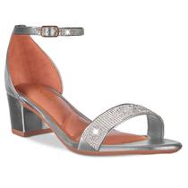 Sandalia Feminina Salto Baixo Metalizado Manta Strass A358 Sandalia Feminina Salto Baixo Metalizado Manta Strass A358