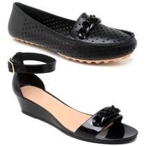 Sandália Feminina Salto Baixo + Mocassim Corrente Kit Sandália Feminina Salto Baixo + Mocassim Corrente Kit